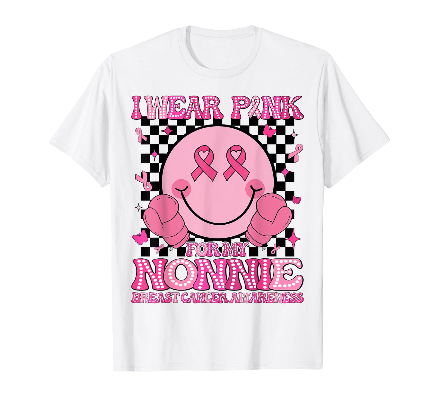 I Wear Pink For My Nonnie Breast Cancer Awareness Groovy T-Shirt