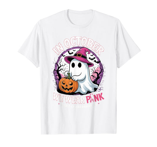 in October We Wear Pink Shirt Ghost Breast Cancer Awareness T-Shirt