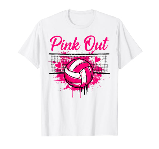 Pink Out Volleyball Breast Cancer Awareness Support Ribbon T-Shirt