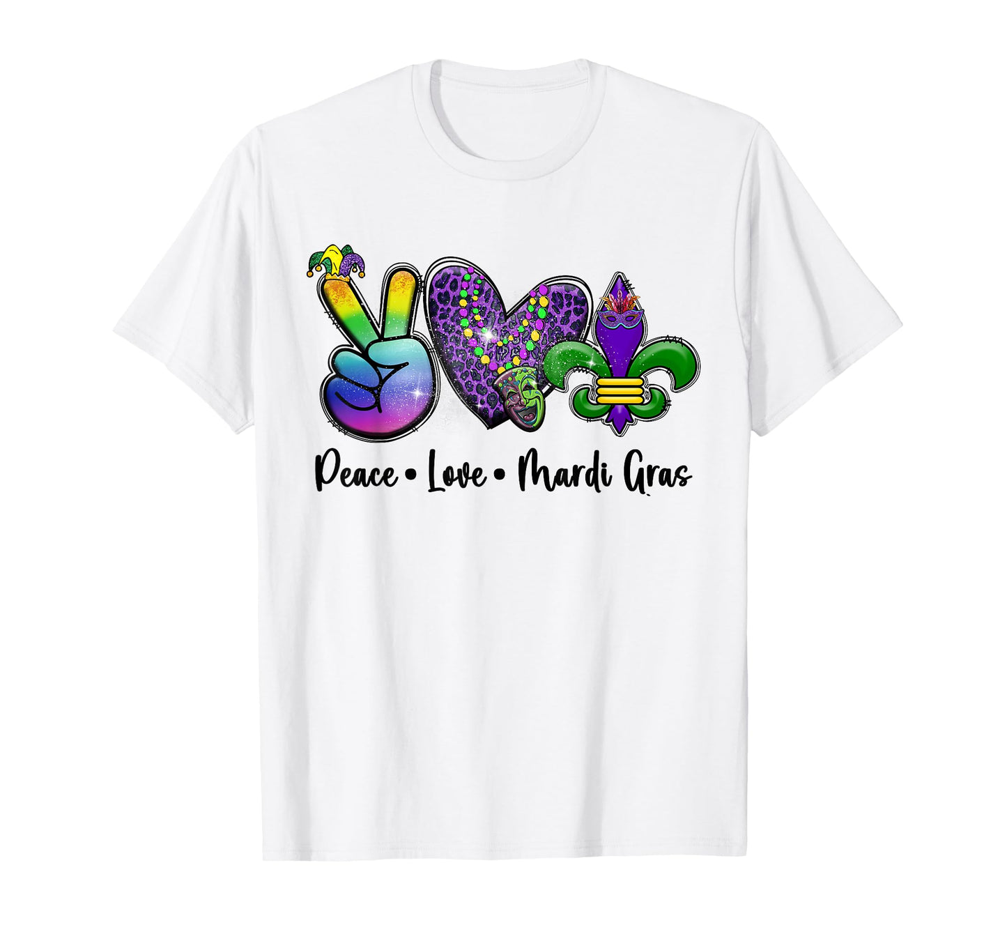 Peace Love Mardi Gras Jester Women Kids Mardi Gras Parade T-Shirt