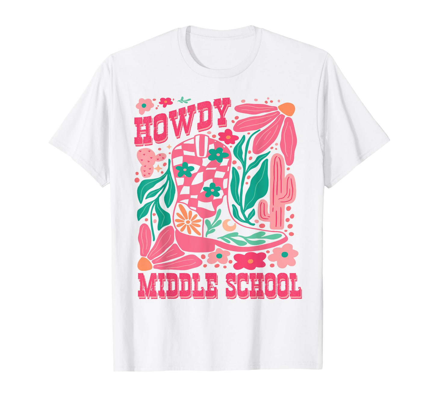 Howdy Middle School Western Girl Country Rodeo Pink Cowgirl T-Shirt