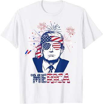 'MERICA TRUMP Happy 4th Of July Trump American Flag Women Men T-Shirt