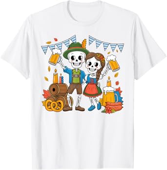 Skeleton Couple Oktoberfest Costume - Beer Pretzel Sausage T-Shirt