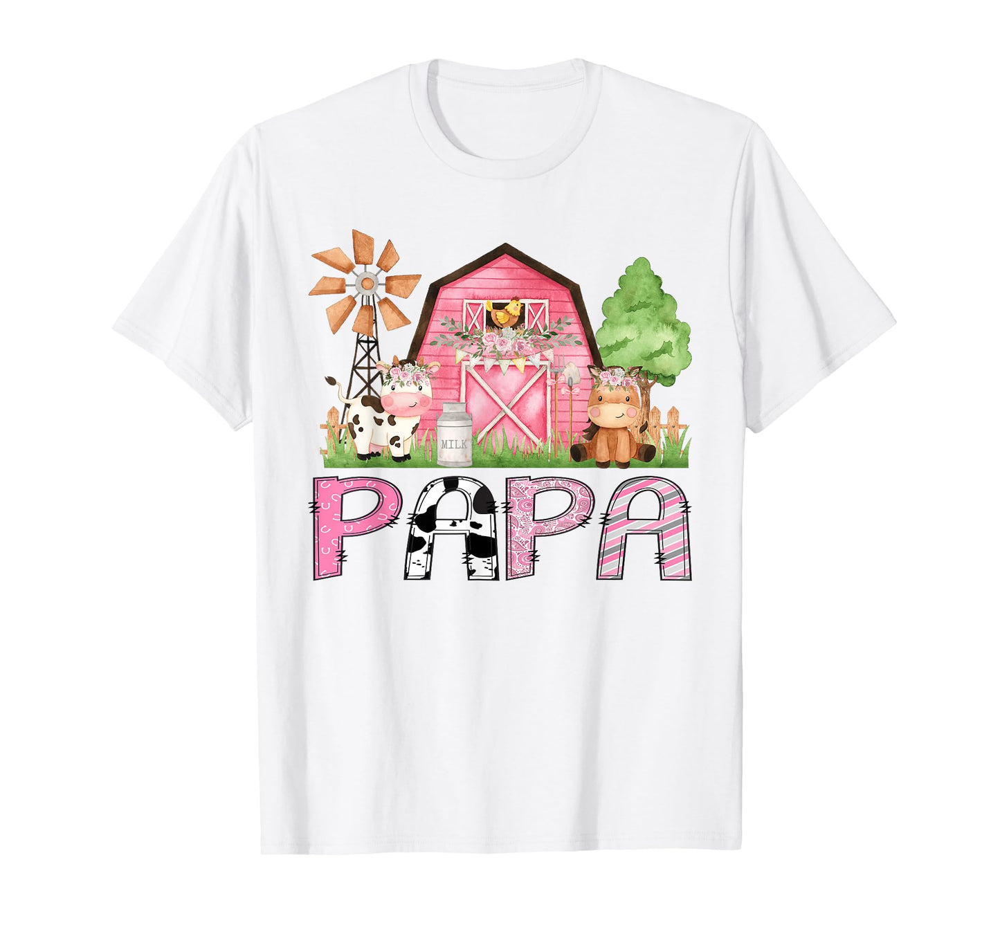 Papa Pink Farm Animal Birthday Kids Matching Family T-Shirt