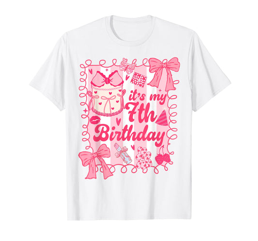 Kid It's My 7th Birthday Coquette Aesthetic 7 Years Old Girl T-Shirt