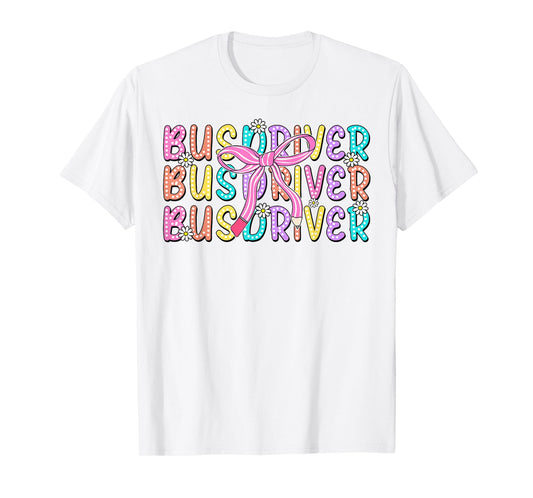 Cute Bus Driver Pencil Coquette Bow Back To School First Day T-Shirt