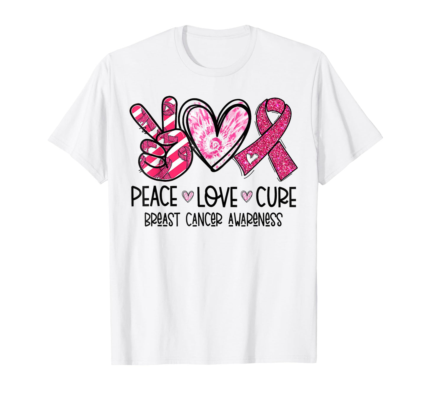Peace Love Cure Breast Cancer Awareness Warrior Pink Ribbon T-Shirt
