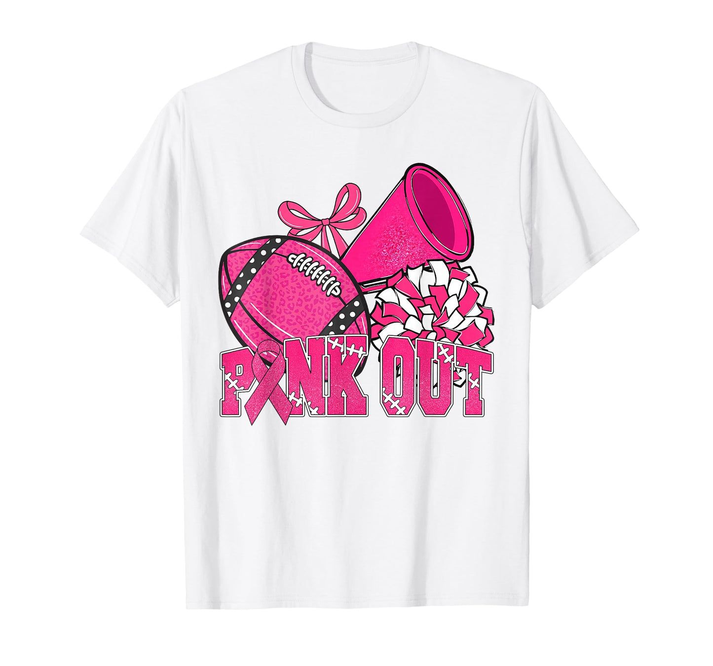 Pink Out Football Pink Bow Cheer Breast Cancer Awareness T-Shirt