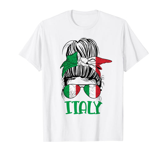 Italian Girl Messy Bun Flag Italy Proud Woman Kids Italia T-Shirt