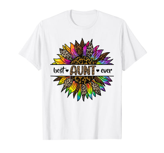 Best Aunt Ever Sunflower Leopard Tie Dye Auntie Mothers Day T-Shirt