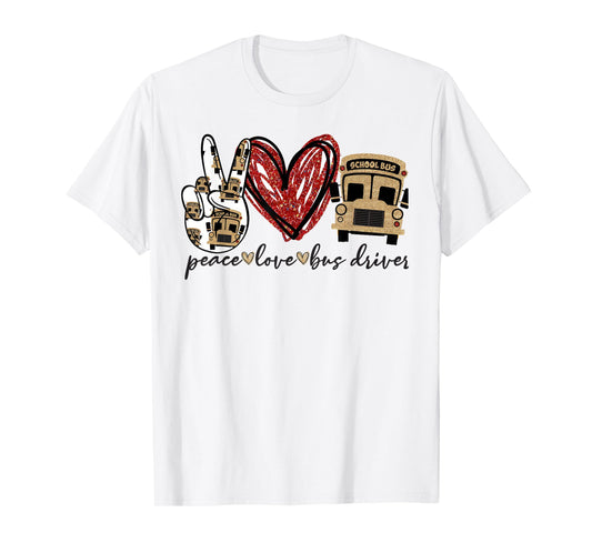Peace Love Bus Driver Funny School Bus Driver Kids T-Shirt
