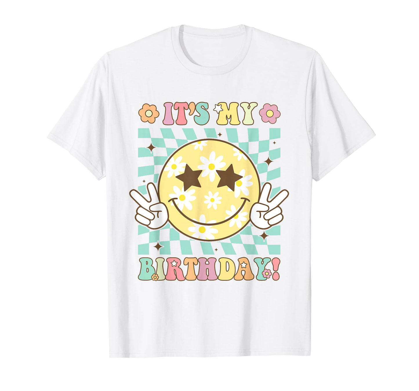 Groovy It's My Birthday Women Teens Girls Retro Smile Face T-Shirt