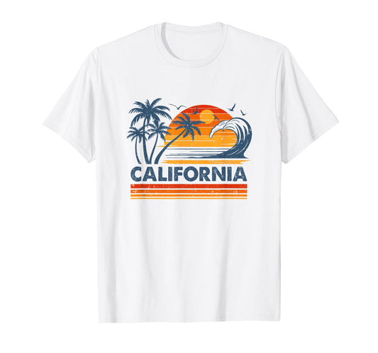California Vacation Sunset Cute 70S Vintage Retro Beach T-Shirt