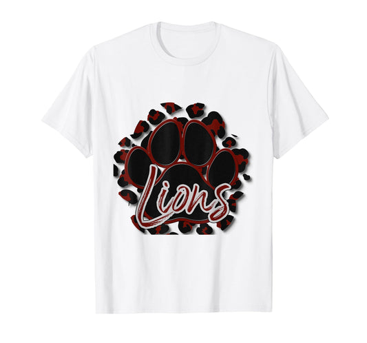 Lions Maroon Black Cheetah School Sports Fan Team Spirit T-Shirt