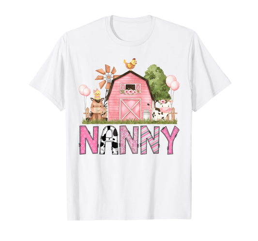 Nanny Pink Farm Animal Birthday Kids Matching Family T-Shirt