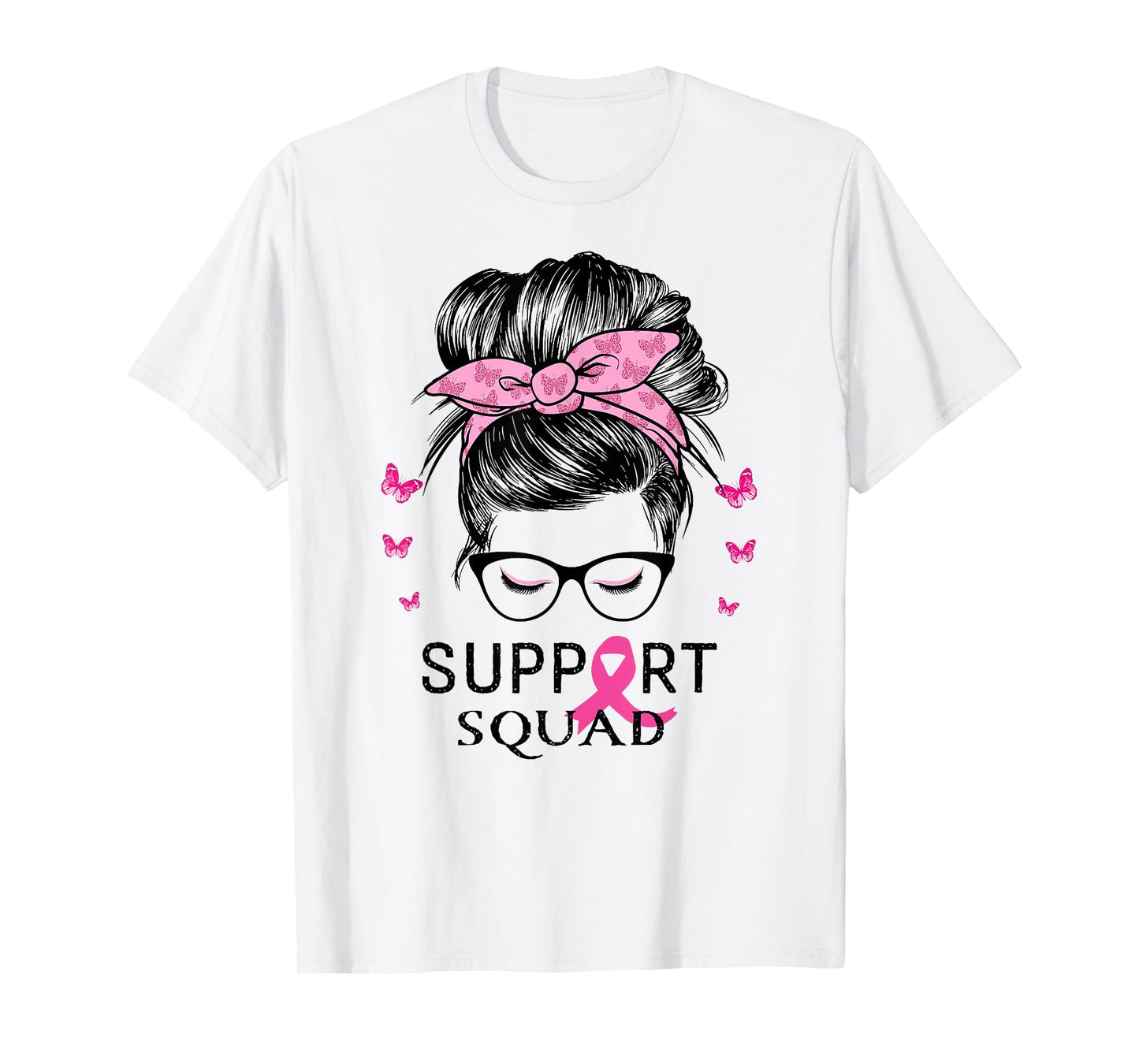 Support Squad Messy Bun Breast Cancer Awareness T-Shirt