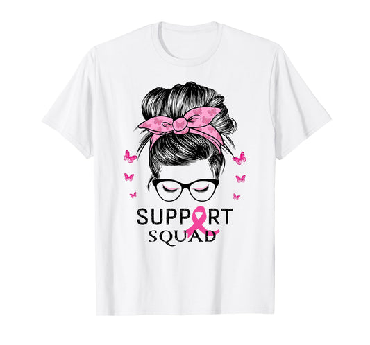 Support Squad Messy Bun Breast Cancer Awareness T-Shirt