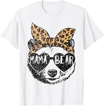 Mama Bear Face Sunglasses Leopard Print Mother's Day T-Shirt