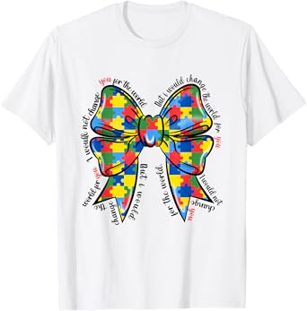Coquette Bow Ribbon Autism Awareness Autistic T-Shirt