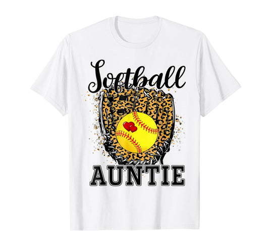 Softball Auntie Leopard Game Day Aunt Mother T-Shirt