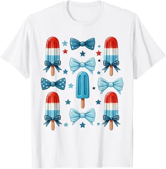 4th of July Cute Popsicle Bows Patriotic Women T-Shirt