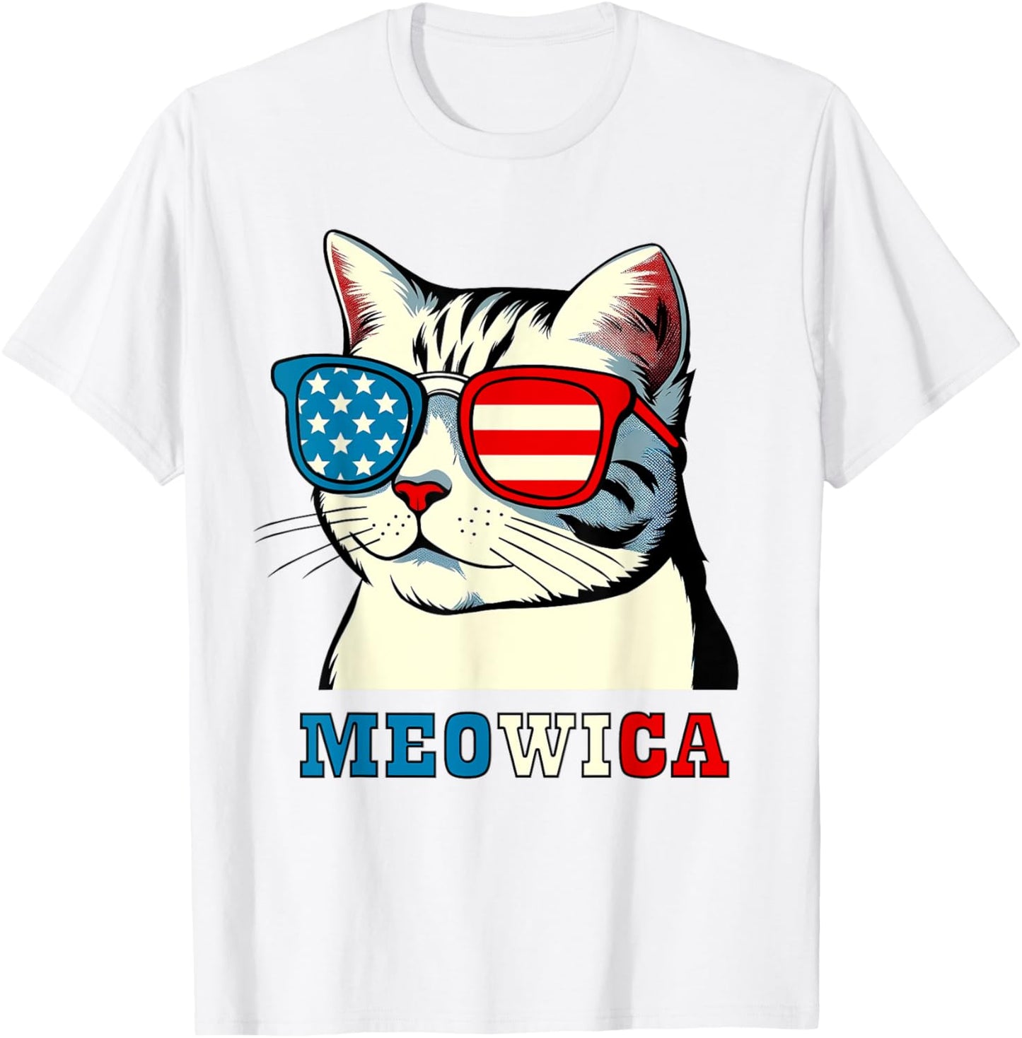 Meowica 4th of July Cat Sunglasses American USA Flag Cat T-Shirt