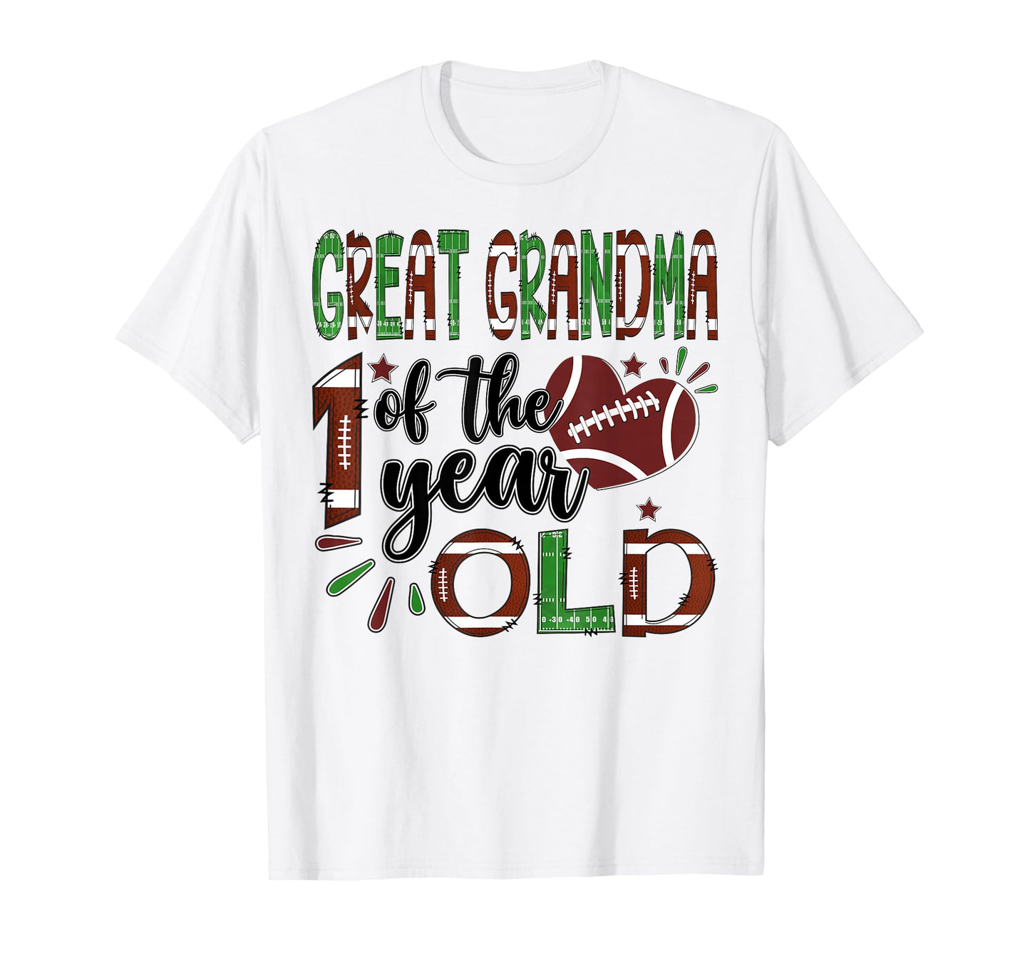 Great Grandma Of The 1 Year Old Football 1St Year Down Bday T-Shirt