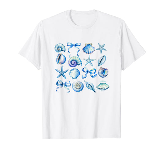 Coquette Blue Bow Ocean Beach Retro Summer Women Girls Kids T-Shirt