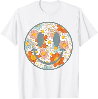 Retro Happy Flowers Vintage Smile Face Preppy Aesthetic T-Shirt