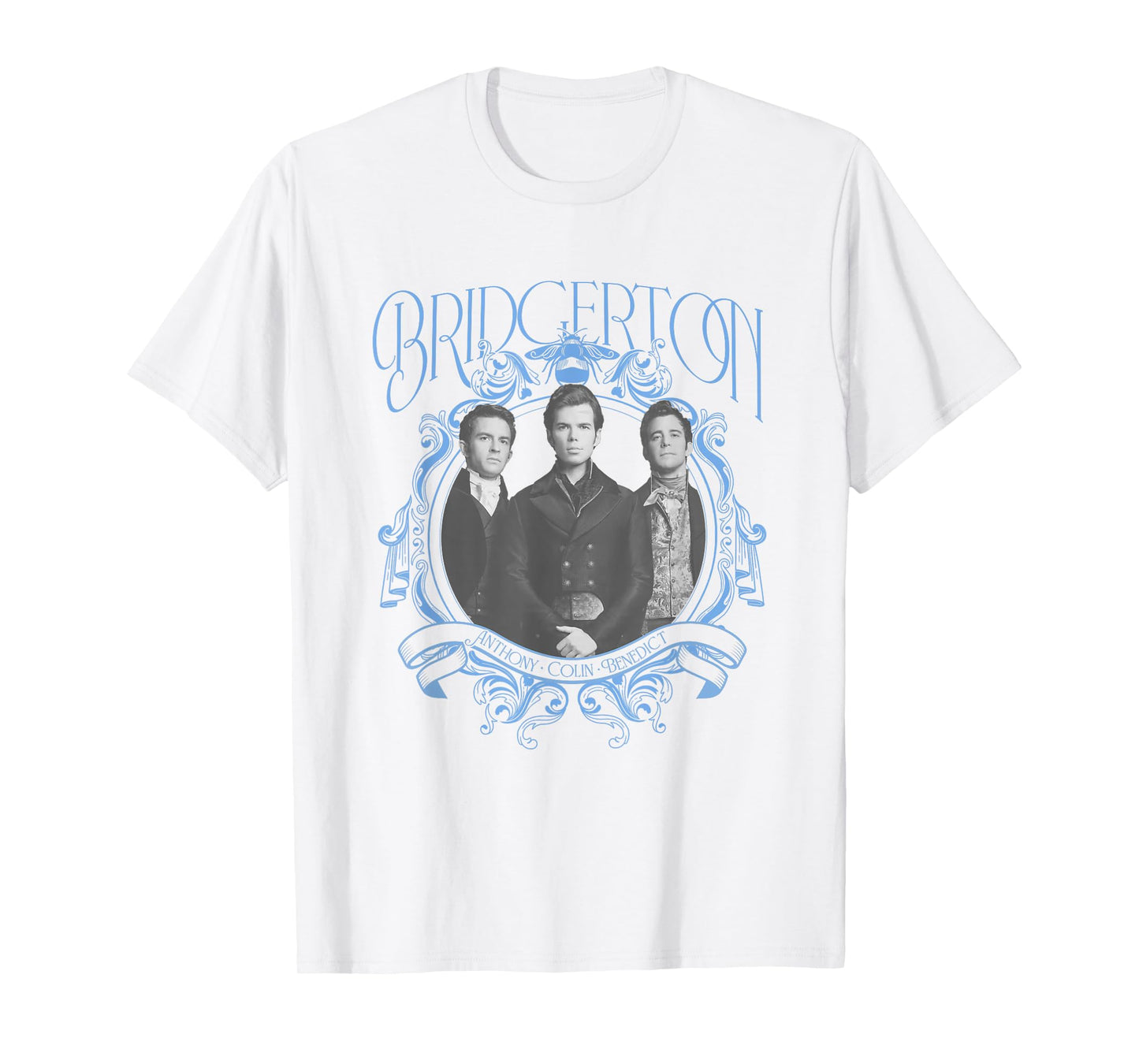 Bridgerton Vintage Chest Portrait T-Shirt - Unisex, Blue, Small, Short Sleeve, Classic Fit, Crew Collar, Polyester 65% Cotton 35%