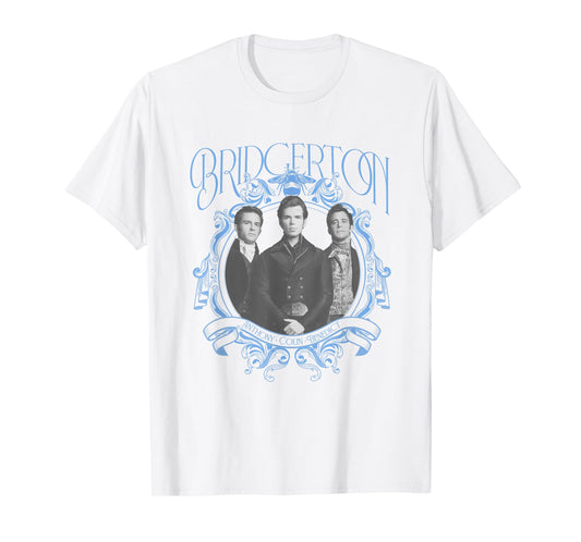 Bridgerton Vintage Chest Portrait T-Shirt - Unisex, Blue, Small, Short Sleeve, Classic Fit, Crew Collar, Polyester 65% Cotton 35%