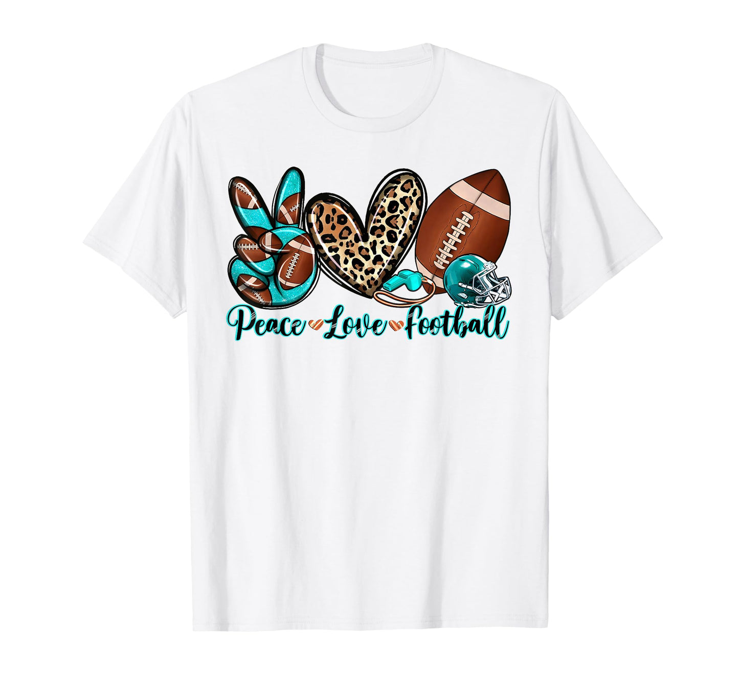 Peace Love Football Leopard American Football Lover T-Shirt