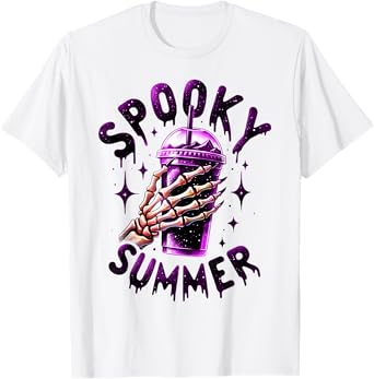 Spooky Summer Vibes Skeleton Coffee Scary Beach Vacation T-Shirt