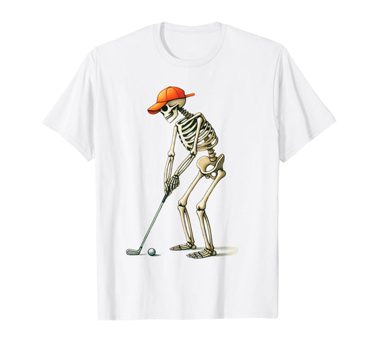Skeleton Golf Halloween Golfer Golf Player Funny Men Dad T-Shirt