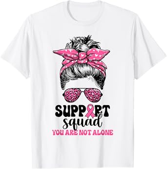 Support Squad Messy Bun Pink Warrior Breast Cancer Awareness T-Shirt