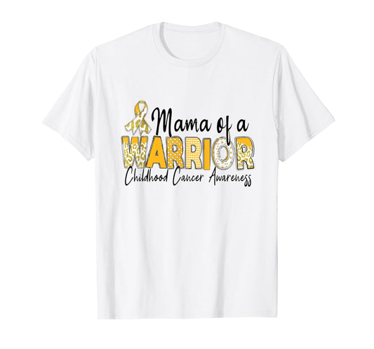 Mom of a Warrior Childhood Cancer Awareness Yellow Ribbon T-Shirt