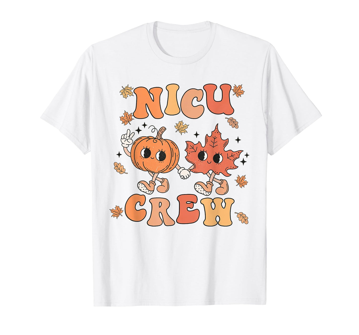 NICU Crew Pumpkin Leaf Fall NICU Nurse Halloween T-Shirt