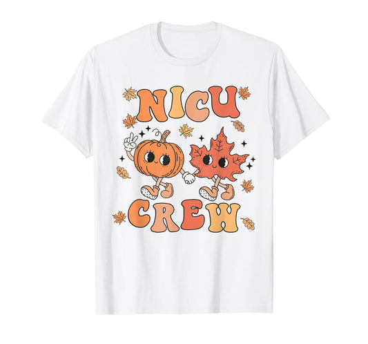 NICU Crew Pumpkin Leaf Fall NICU Nurse Halloween T-Shirt