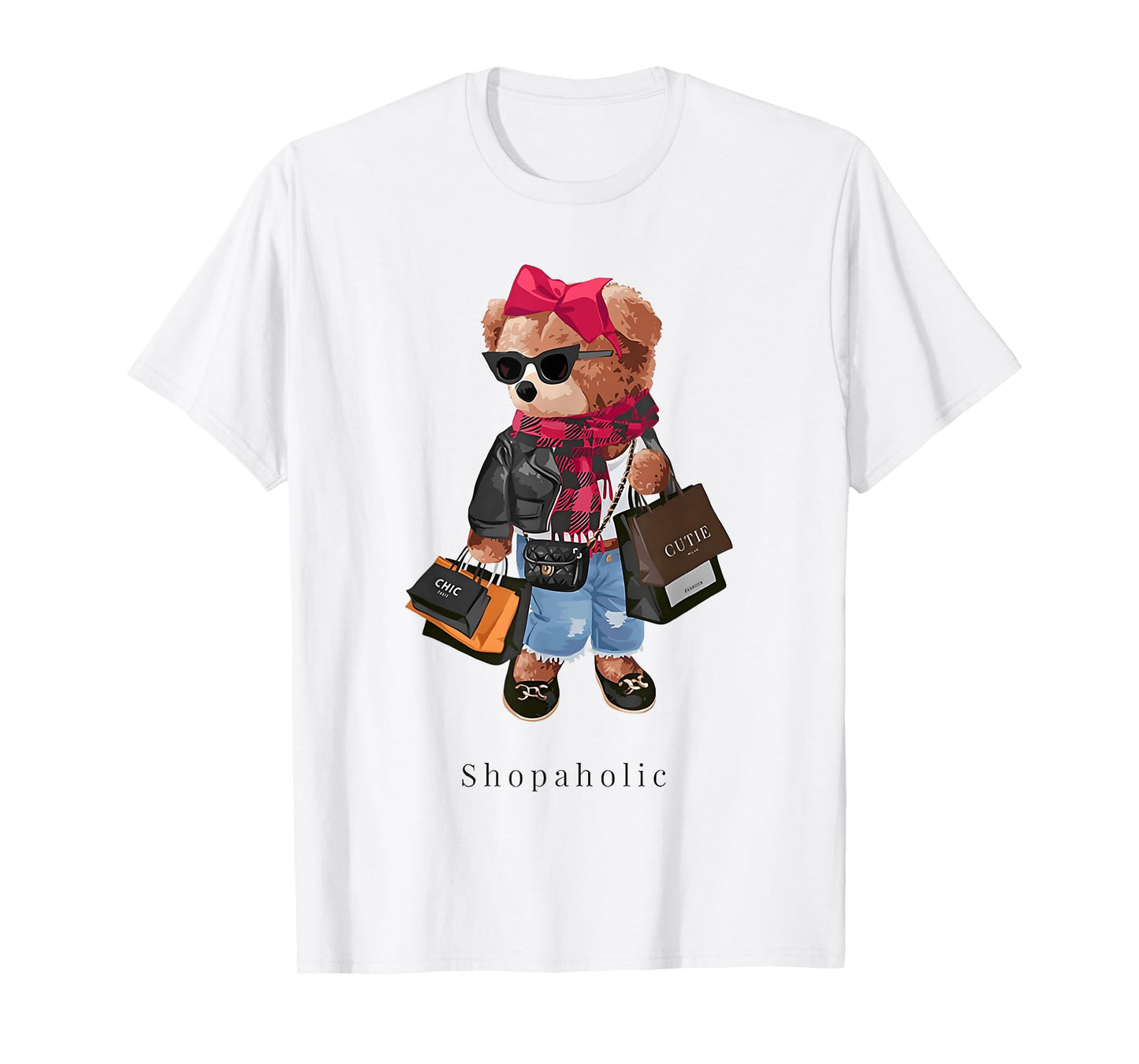 Cute Teddy Bear Shopaholic Fashionista Shopping T-Shirt
