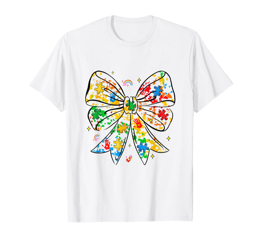 Autism Coquette Bow Autism Awareness Month Ribbon Women Girl T-Shirt