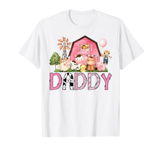 Daddy Pink Farm Cow Lover Birthday Girl Matching T-Shirt
