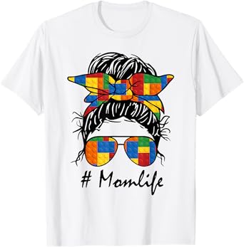Building Block Messy Bun Mom Life Master Builder Mothers Day T-Shirt