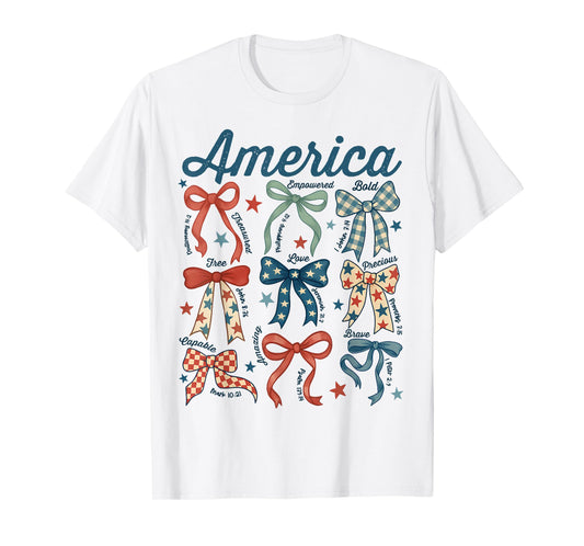 Coquette Bow 4th Of July Christian Jesus Independence Day T-Shirt