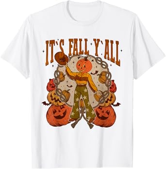 Vintage Funny Halloween Autumn Cute It's Fall Y'all Pumpkins T-Shirt