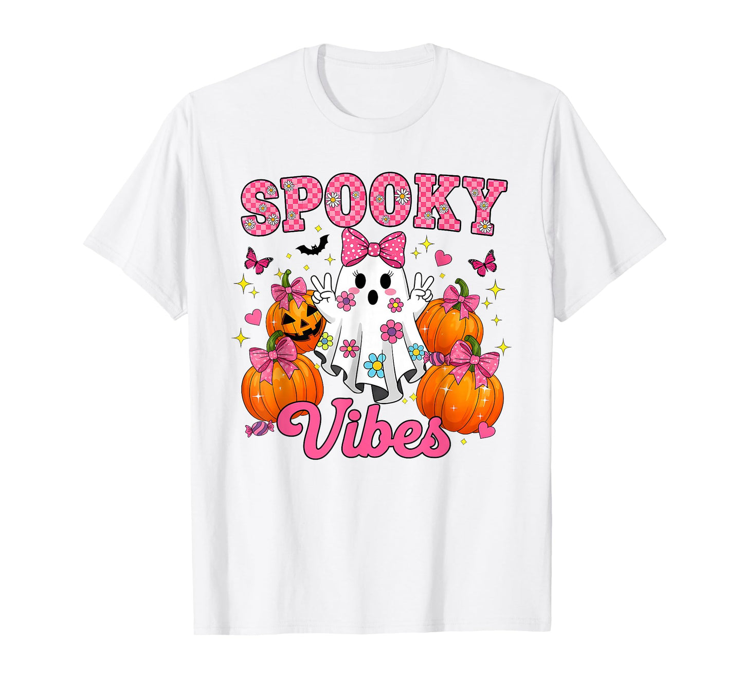 Spooky Vibes Ghost Retro Groovy Halloween Women Girls Kids T-Shirt