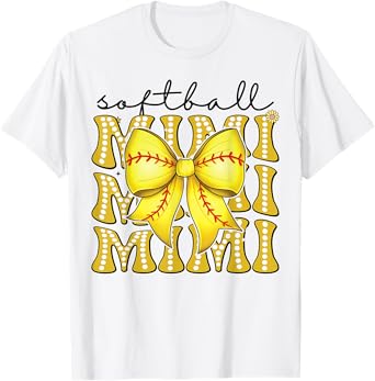 Softball Mimi Retro Softball Coquette Bow Groovy T-Shirt