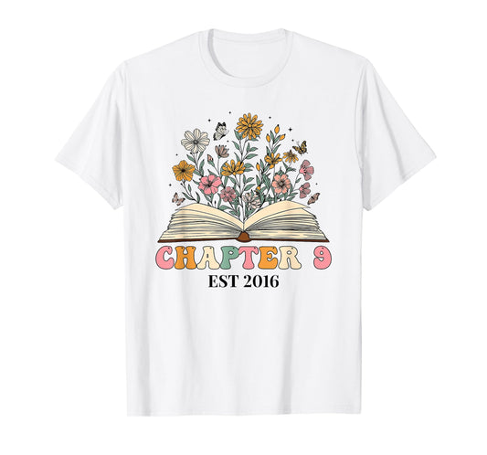 Chapter 9 Years Old 9th Birthday Wildflower Book Lover T-Shirt