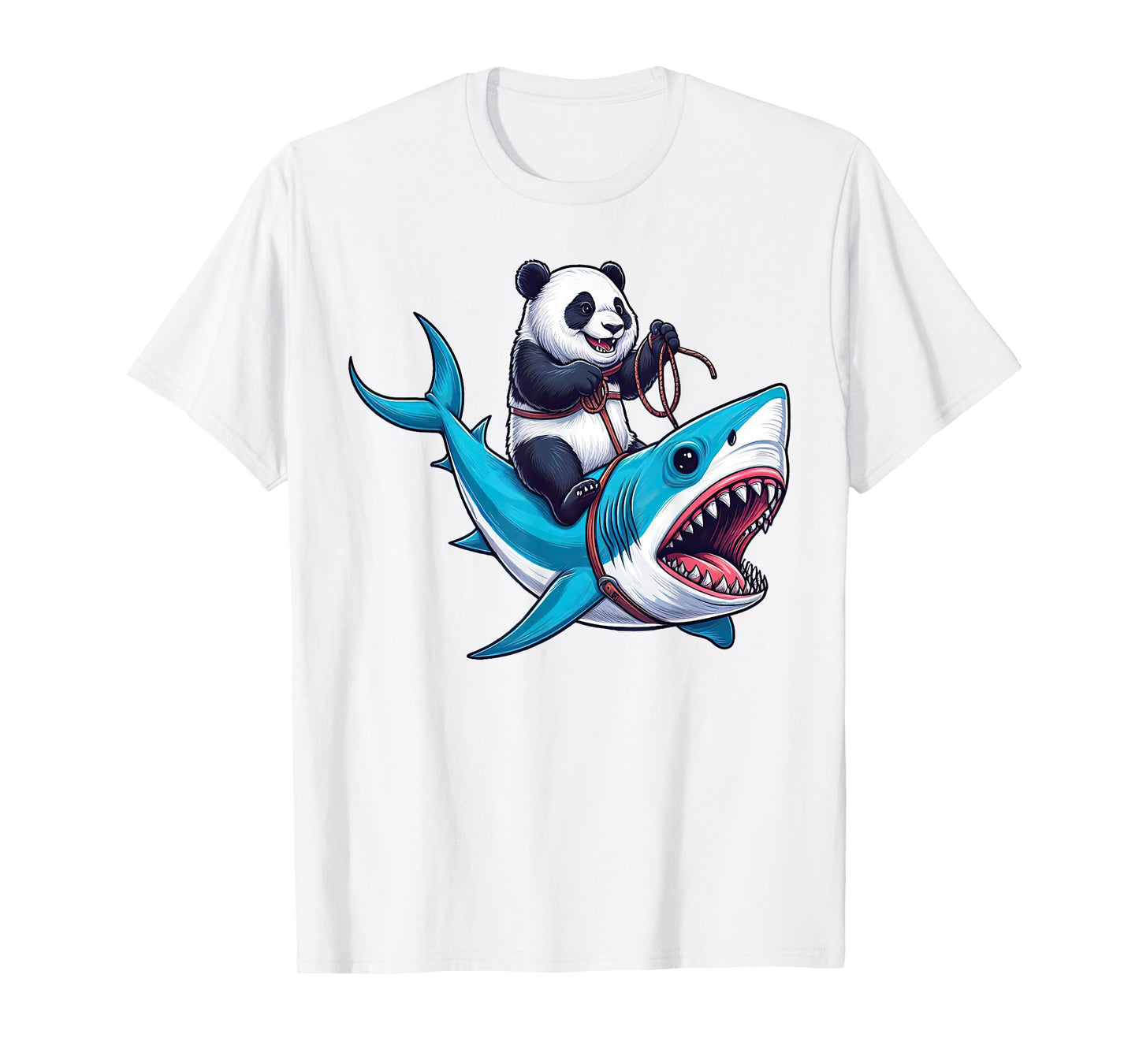 Panda Riding Shark Funny Boys Girls Kids T-Shirt
