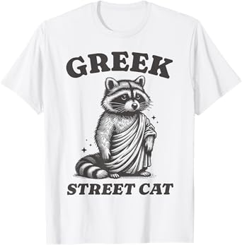 Greek Street Cat Greek Easter Funny Greek Toga Party Raccoon T-Shirt for Men Women Kids