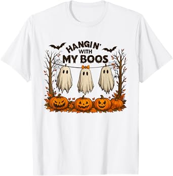 Funny Hanging Ghosts Halloween Cute Hanging With My Boos T-Shirt